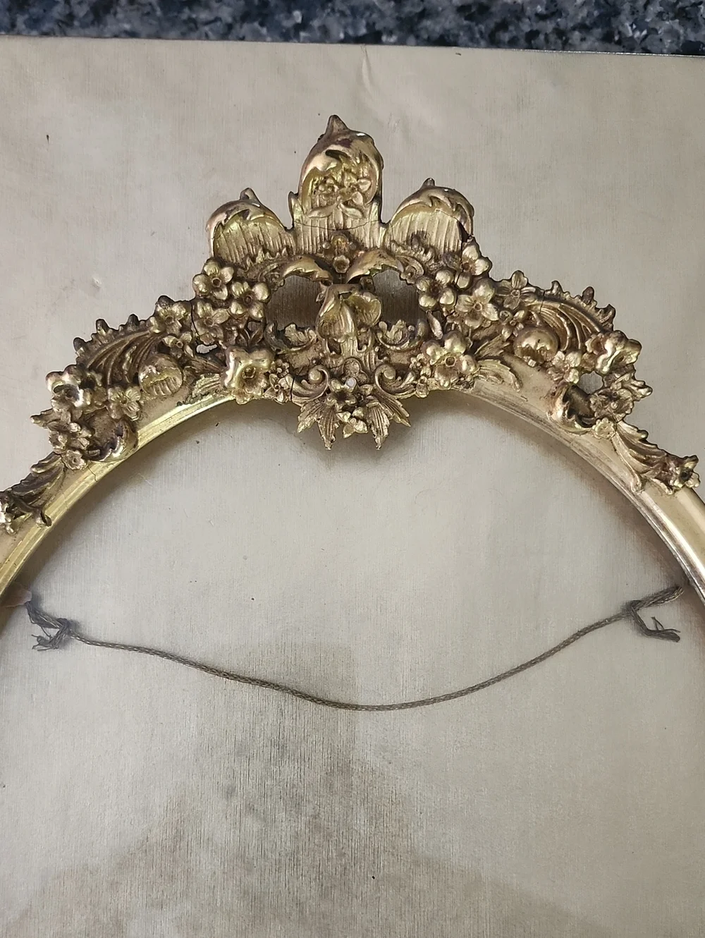 Antique Louis XVI Style Gilded Ornate Gold Oval Picture Frame with Floral Crest